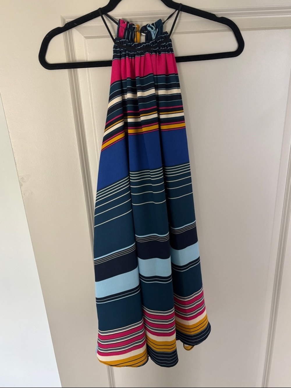 Striped Multicolor Halter Dress - Navy, Blue, Pink & Mustard